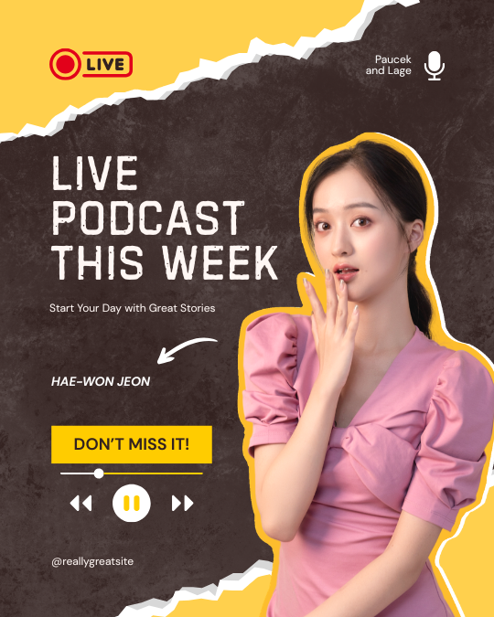 Yellow Brown and Pink Modern Live Podcast Instagram Post