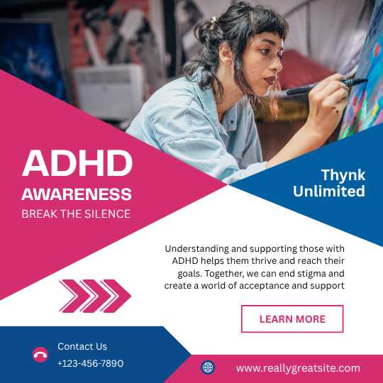 Blue And Pink Modern ADHD Awareness Instagram Post