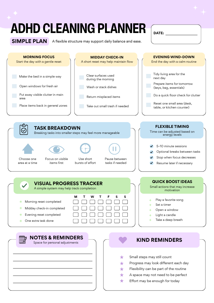 Purple Pastel Playful Routine Adhd Cleaning Planner