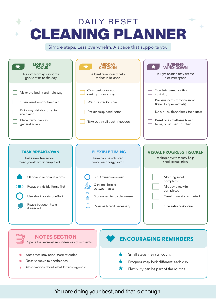 Blue Pastel Minimalist Daily Adhd Cleaning Planner