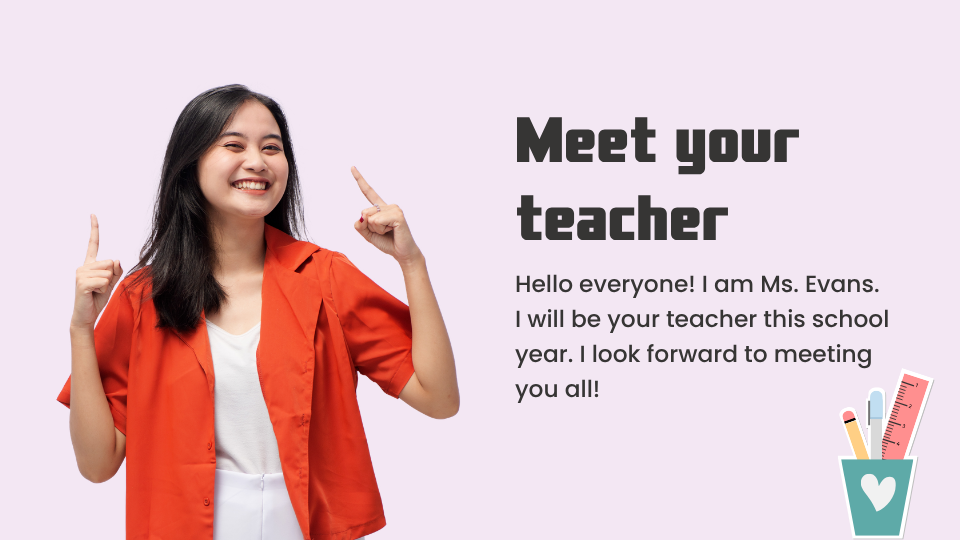 Purple and Peach Meet the Teacher Back to School Presentation