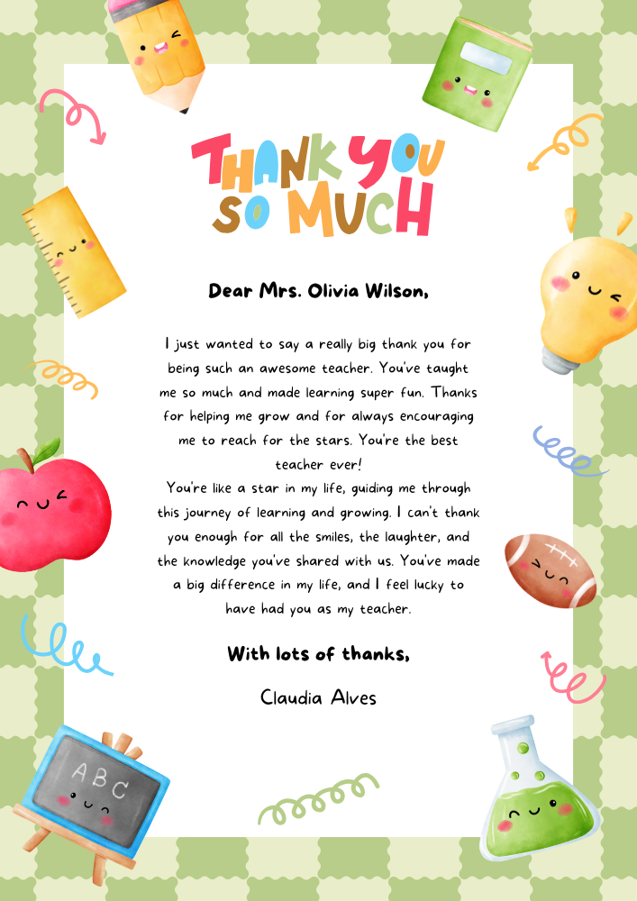 Colorful 3D Illustrated Teacher Appreciation Letter