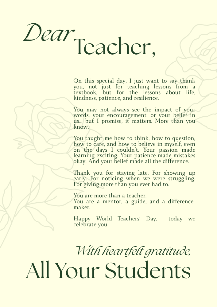 Green and Beige Modern Luxury Teacher Day Letter