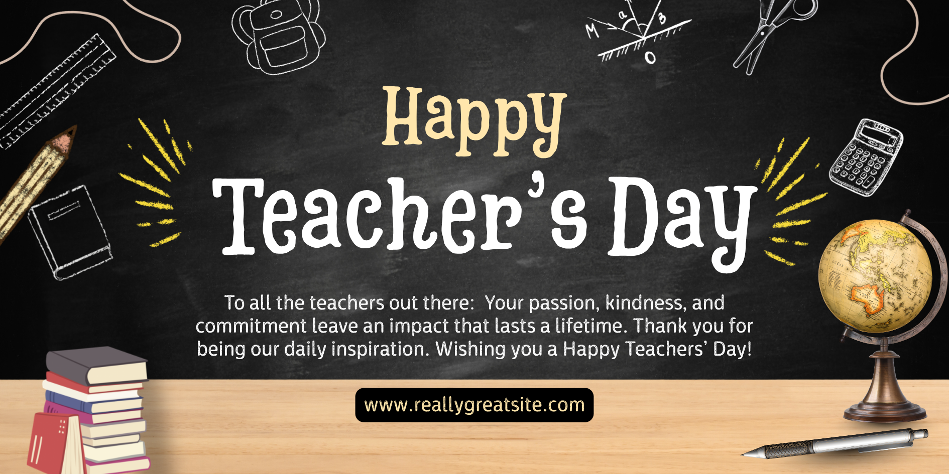 Black and Yellow Chalkboard Style Teacher's Day Banner Landscape