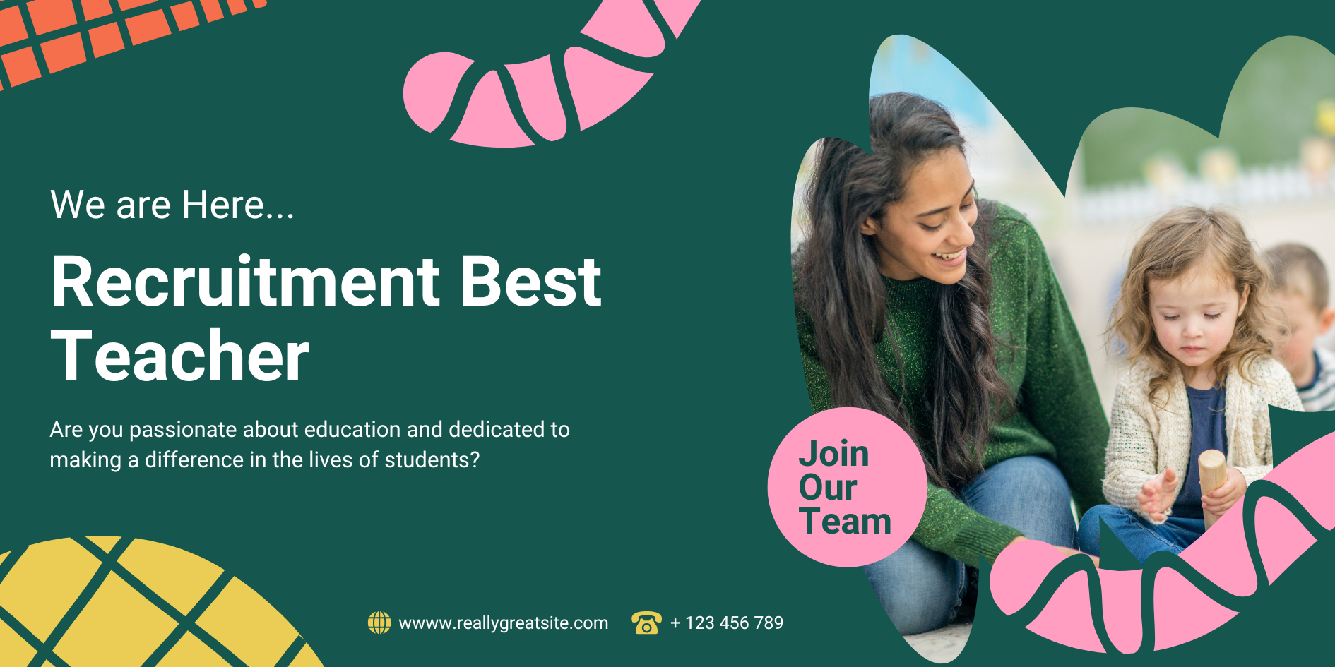 Green Playful Recruitment Teacher Banner