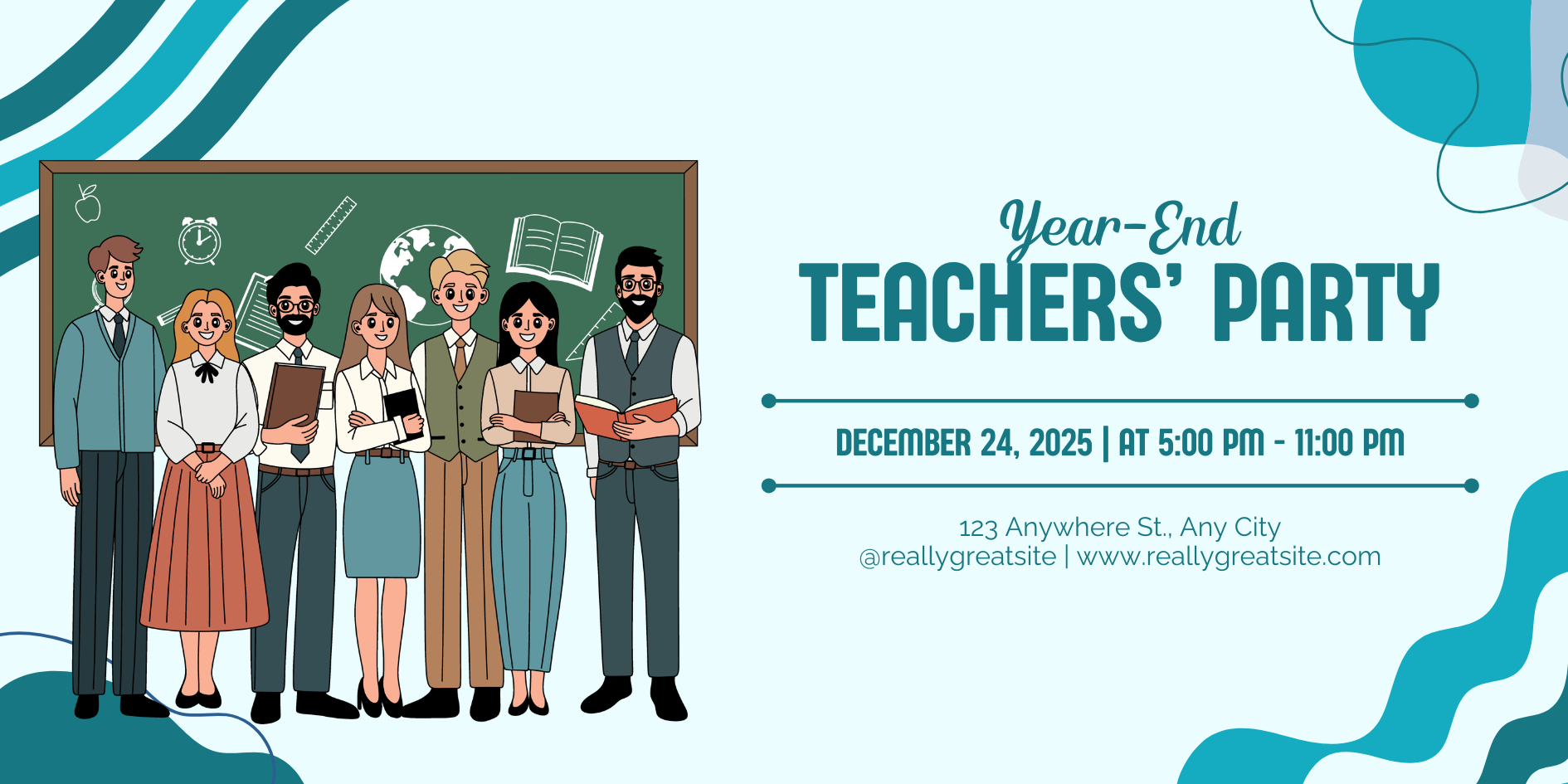 Teal Illustrated Teachers' Party Medium Banner (US)