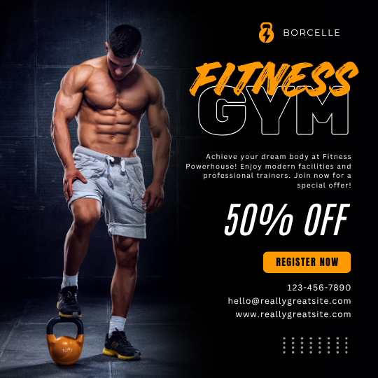 Black Orange Modern Fitness Gym Instagram Post