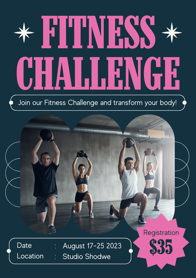Deep Blue Minimalist Fitness Challenge Poster