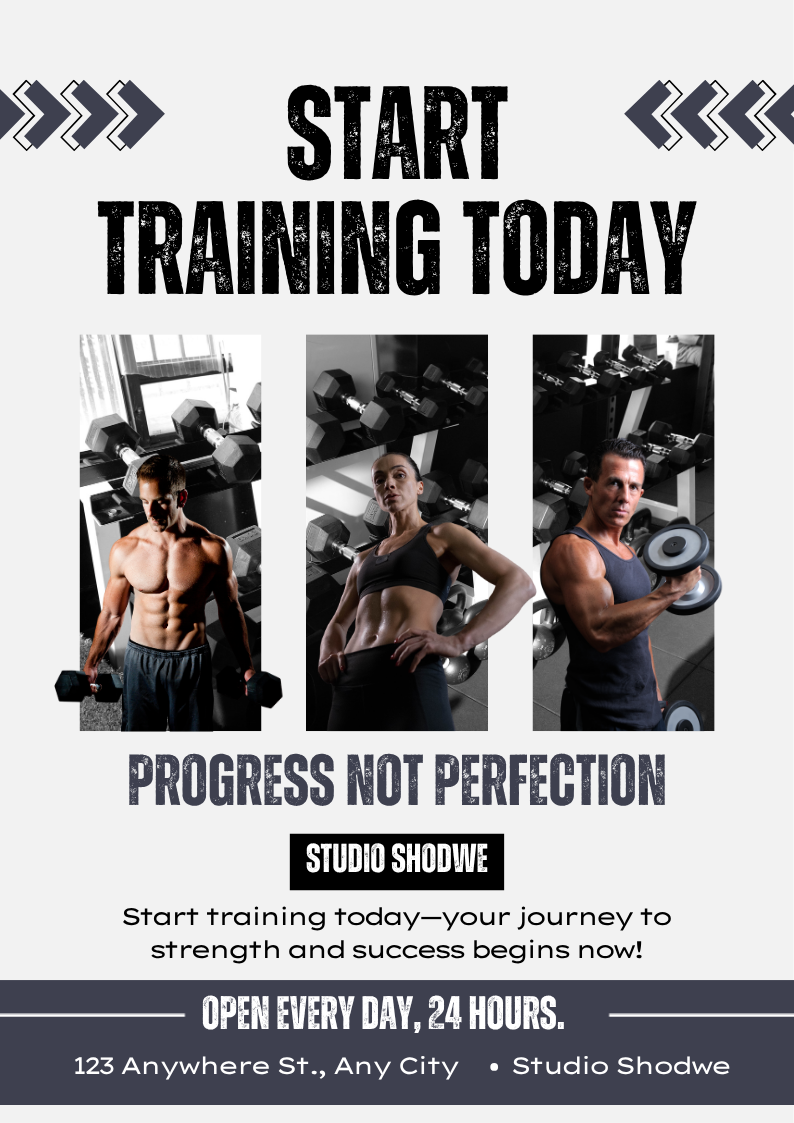 Black and Grey Modern Gym Fitness Poster