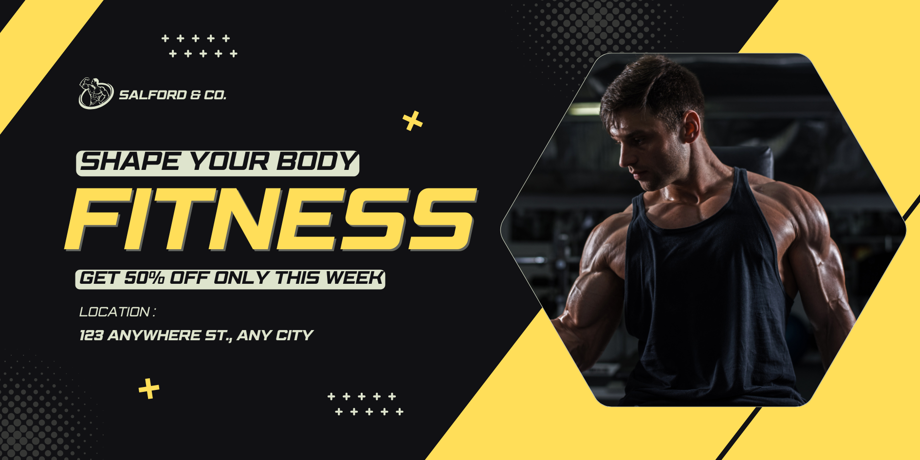 Yellow and Black Modern Fitness Banner