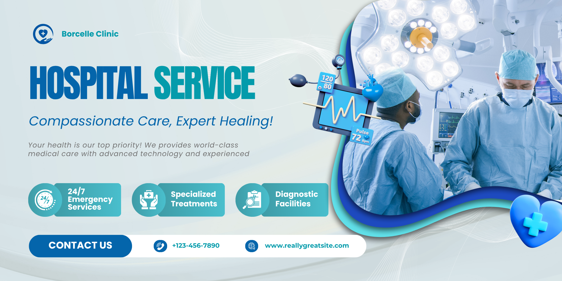 Blue and White Modern Hospital Service Medical Center Banner