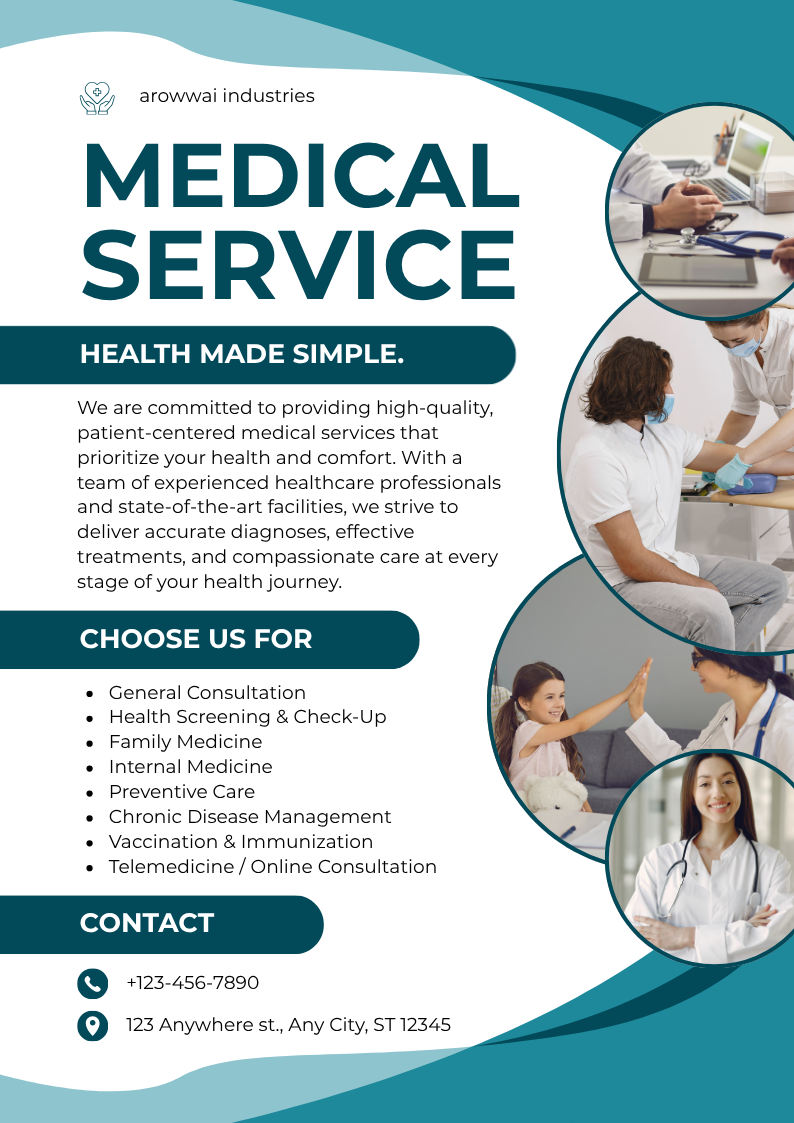 Teal And White Modern Medical Service Poster