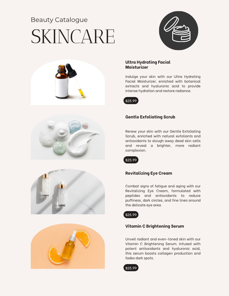 Grey Simple Beauty Product Catalog with Price Flyer