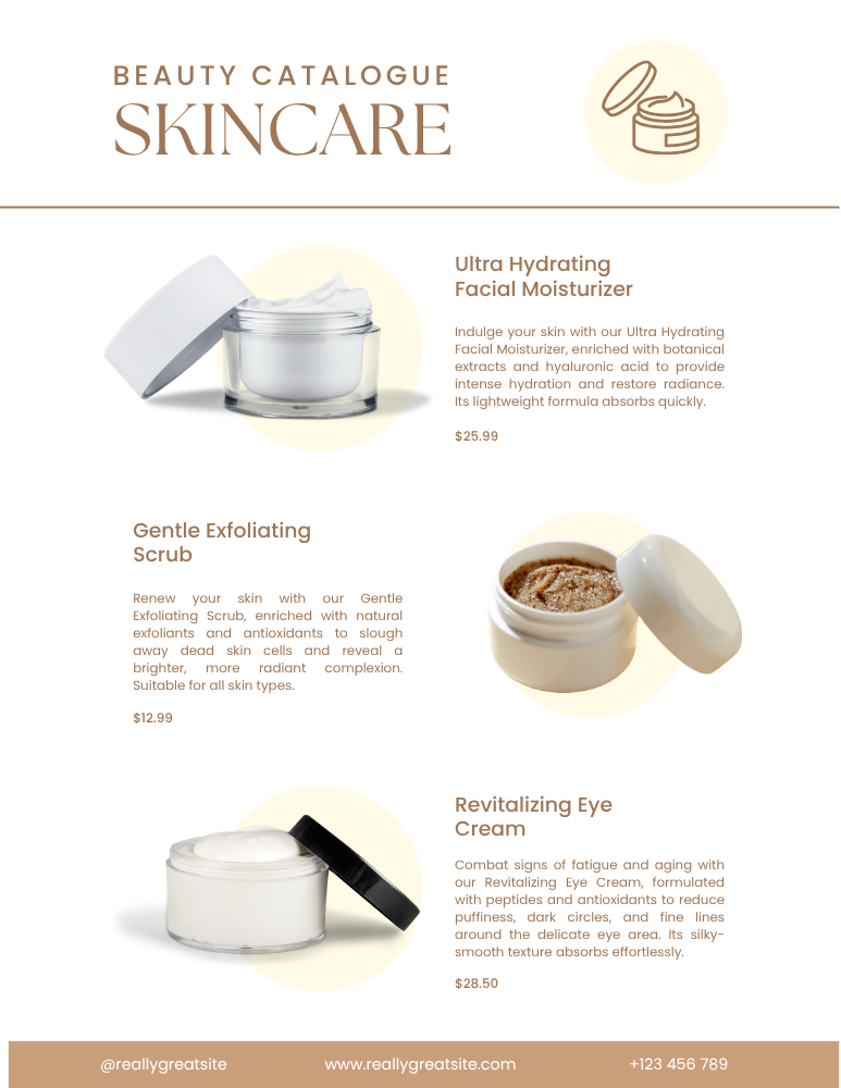 Beige Simple Beauty Product Catalog with Price Flyer