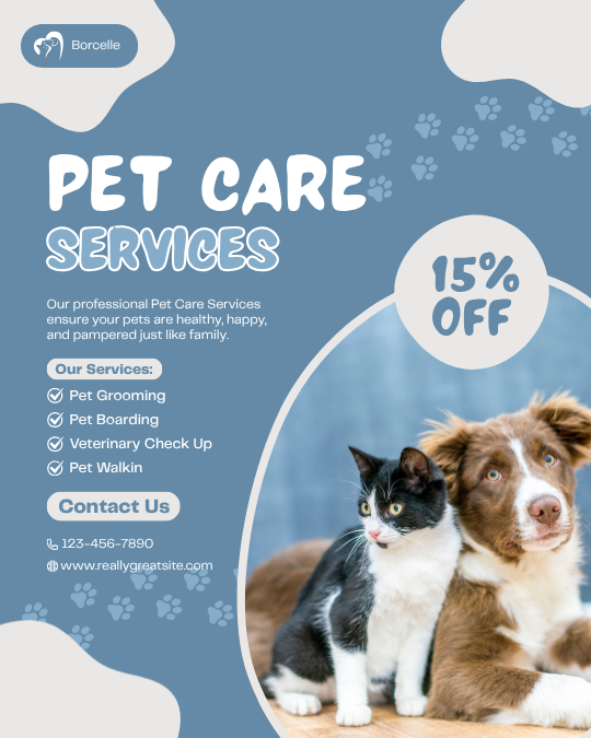 Blue and White Modern Playful Pet Care Services Instagram Post