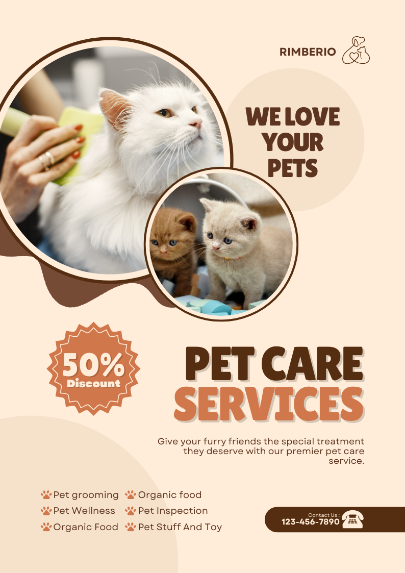 Brown and Cream Illustrative Pet Care Services Poster