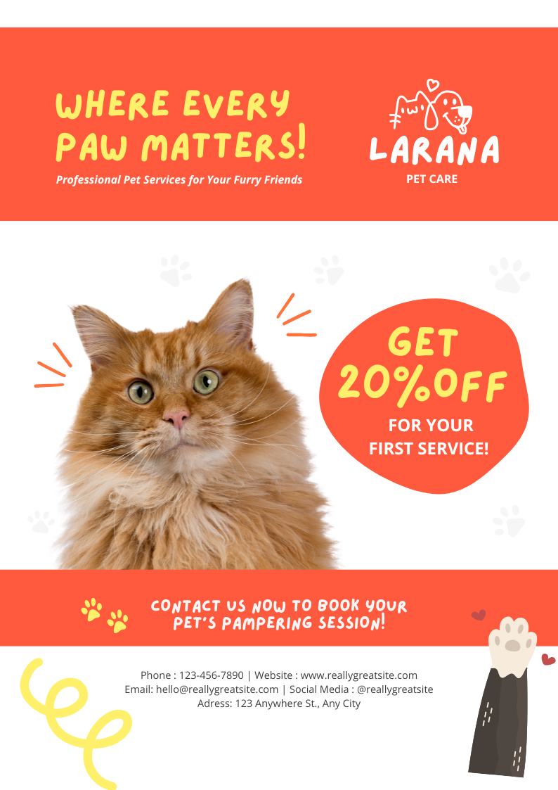 Orange and Yellow Pet Care Playful Promotion Poster