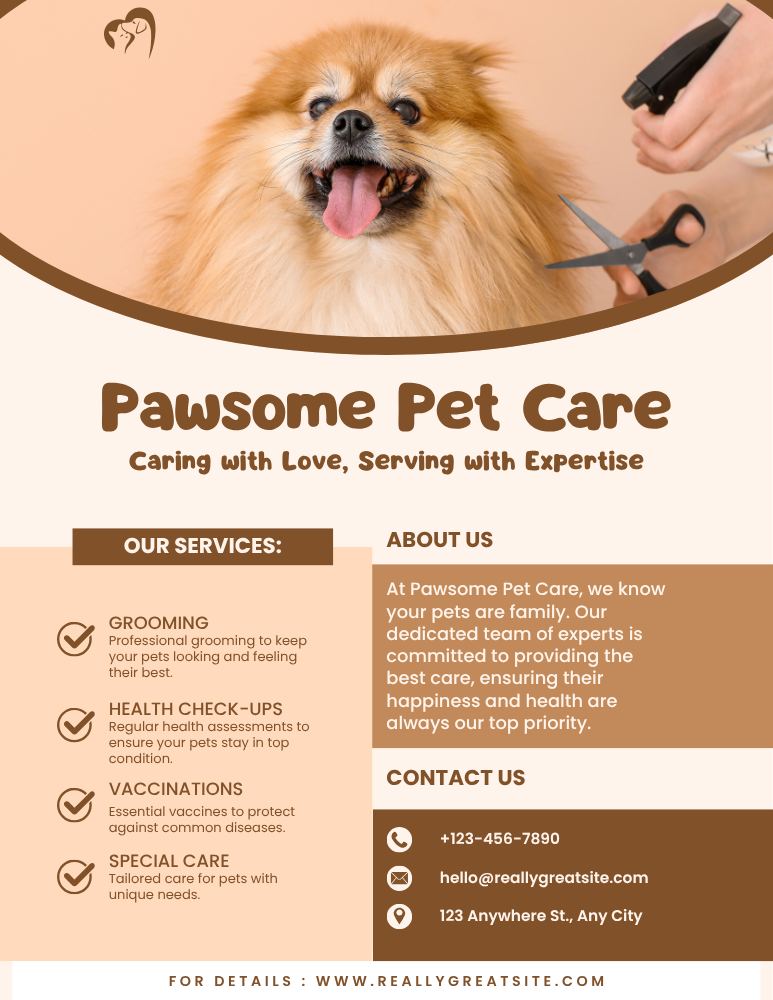 Brown and Beige Minimalist Pawsome Pet Care Flyer