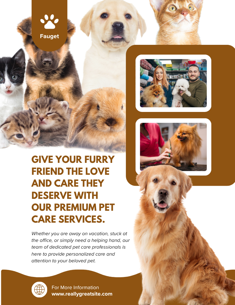 Brown and White Modern Pet Care Services Flyer