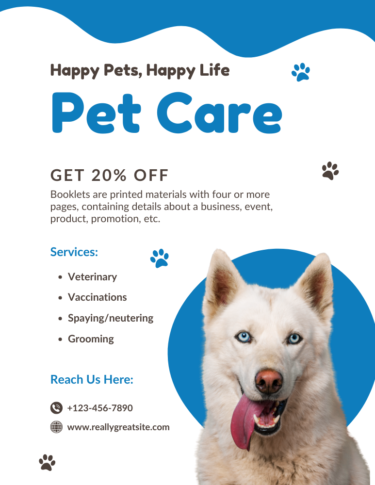 blue modern pet care flyer
