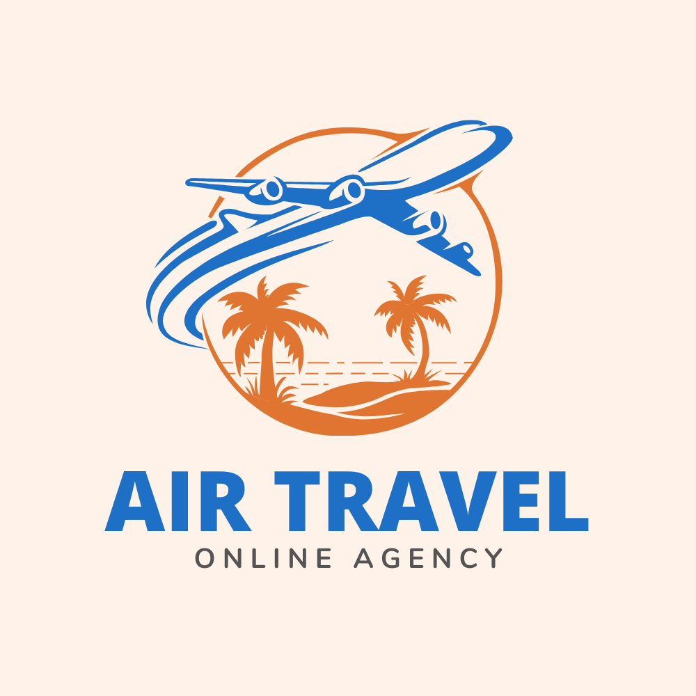 Blue and Orange Flat Illustrative Travel Agency Logo