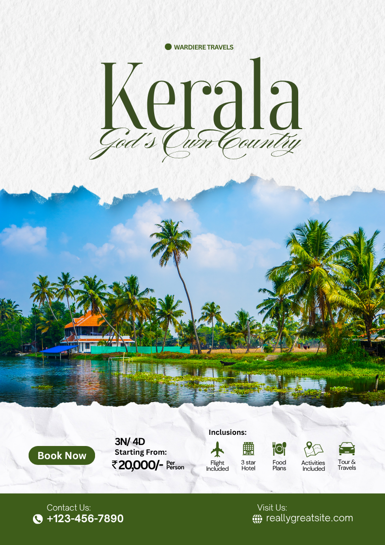 White and Green Modern Kerala Travel Poster