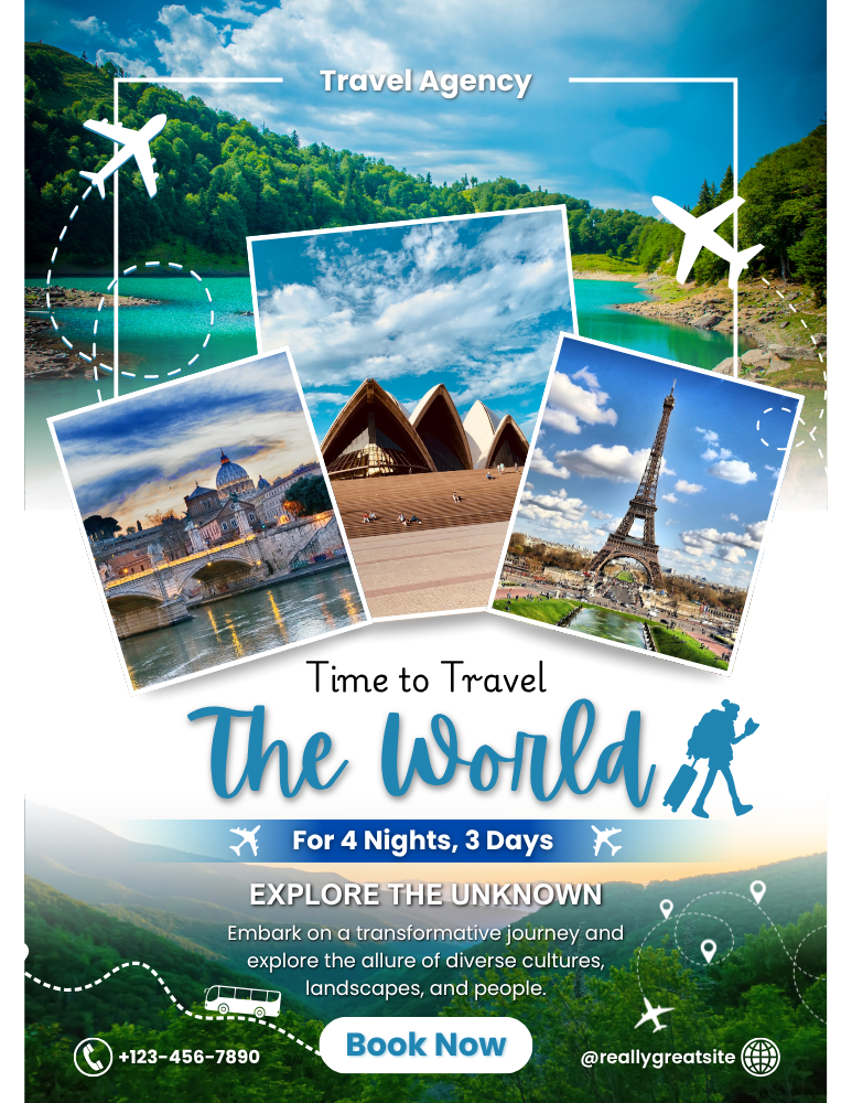 Blue and White Photo Travel Flyer