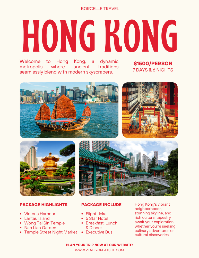Ivory Red Bold Rounded Travel Package Promotion Flyer
