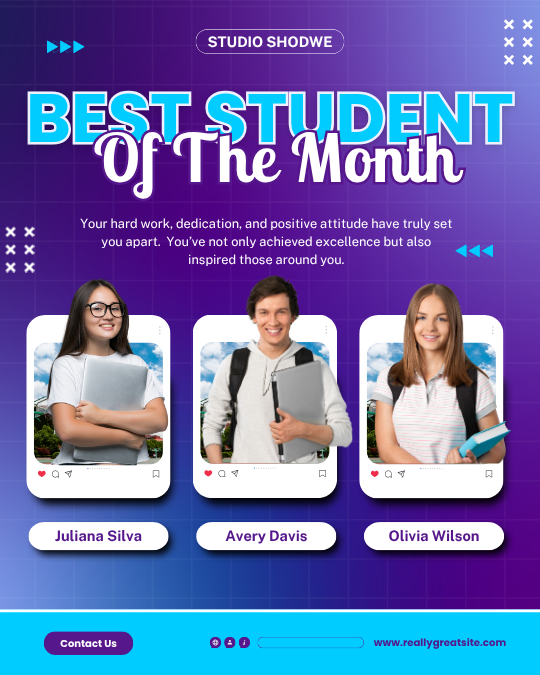Blue Purple and White Modern Student of the Month Instagram Post