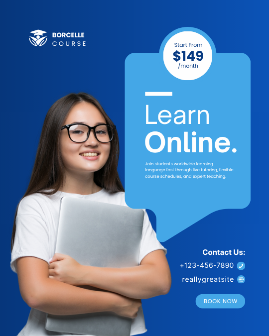 Blue and White Modern Language Learning Classes Instagram Post