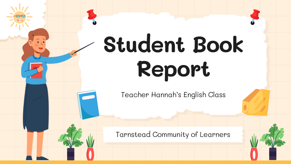 Beige Yellow and Blue Illustrated Student Book Report Presentation
