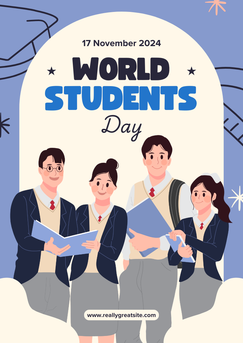 Blue and Cream Illustrative World Students Day for Students Poster
