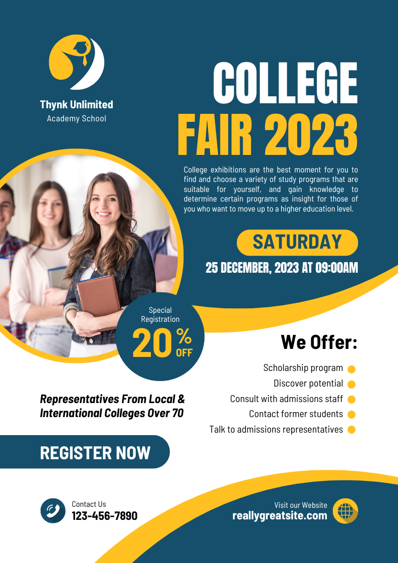 White And Dark Teal Modern College Fair Poster