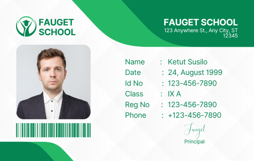 Green and White Modern Student Id Card