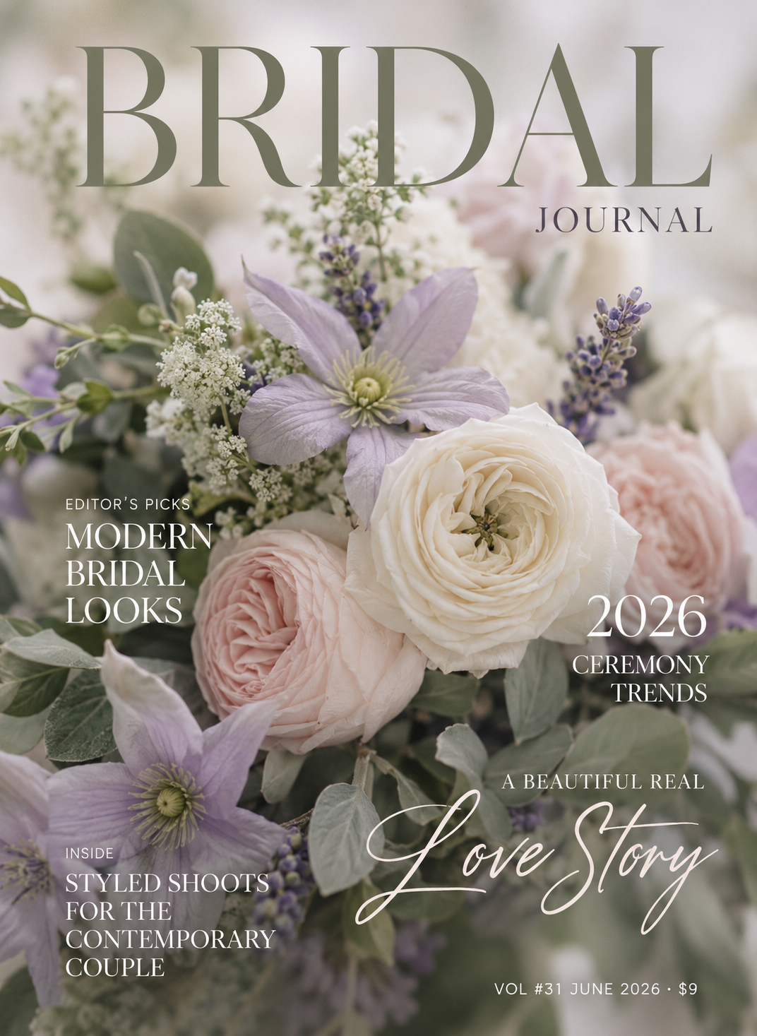 Beige and Brown Floral Wedding Magazine Cover