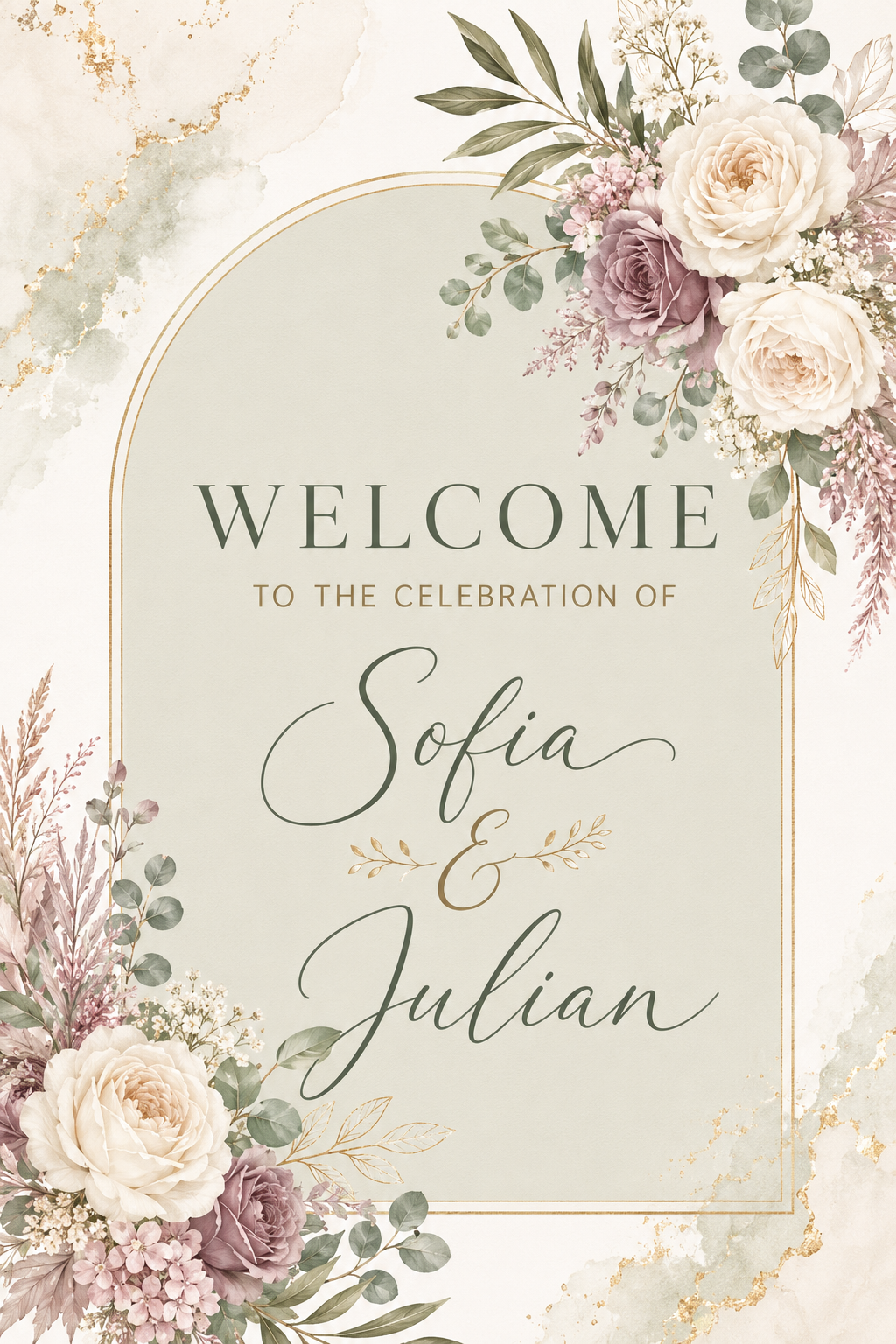 Beige and Gold Organic Watercolor Wedding Magazine Cover A4