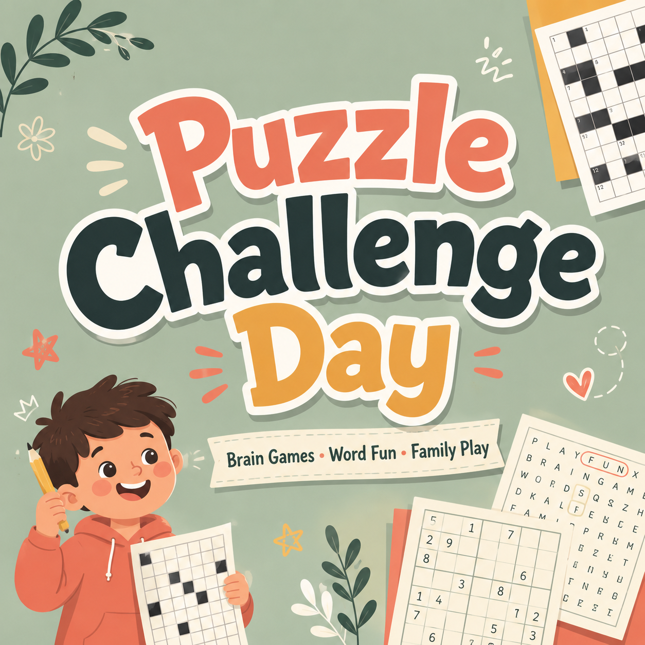 Beige and Navy Minimalist Crossword Puzzle Day Greeting Instagram Post