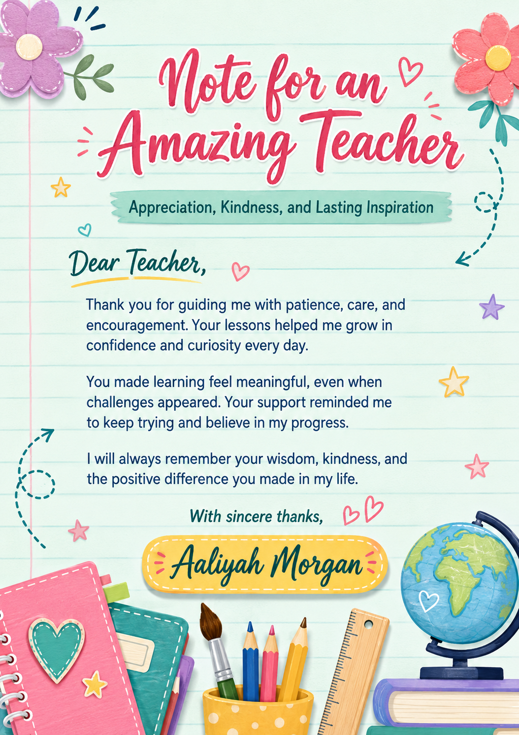 Beige And Orange Playful Heartfelt Teacher Letter