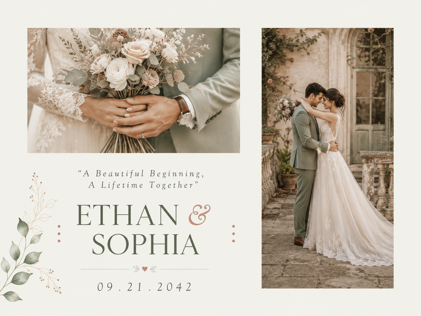 Beige And White Classic Wedding Album Photo Book