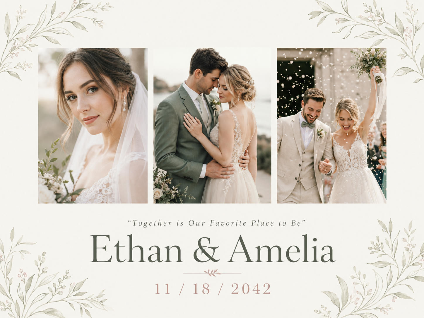 Beige And White Floral Elegant Wedding Album Photo Book