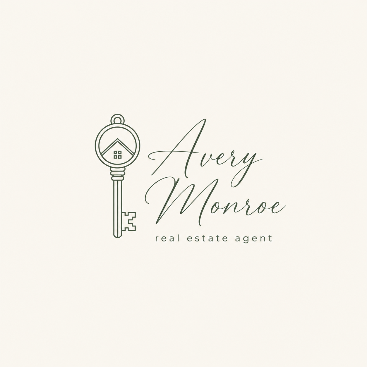 Beige Black Handdrawn Line Art Real Estate Agent Logo