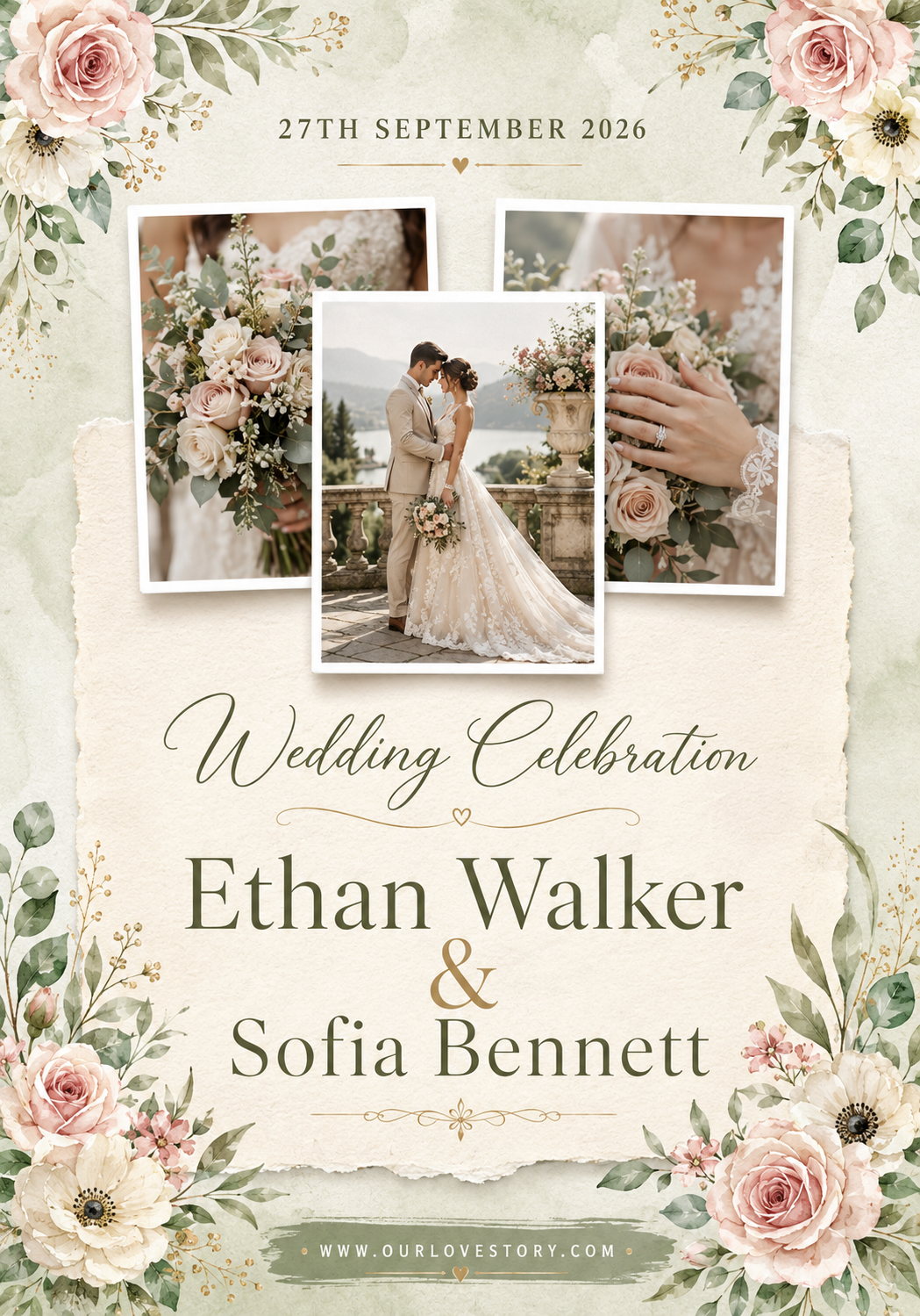 Beige Floral Wedding Party Invitation Poster