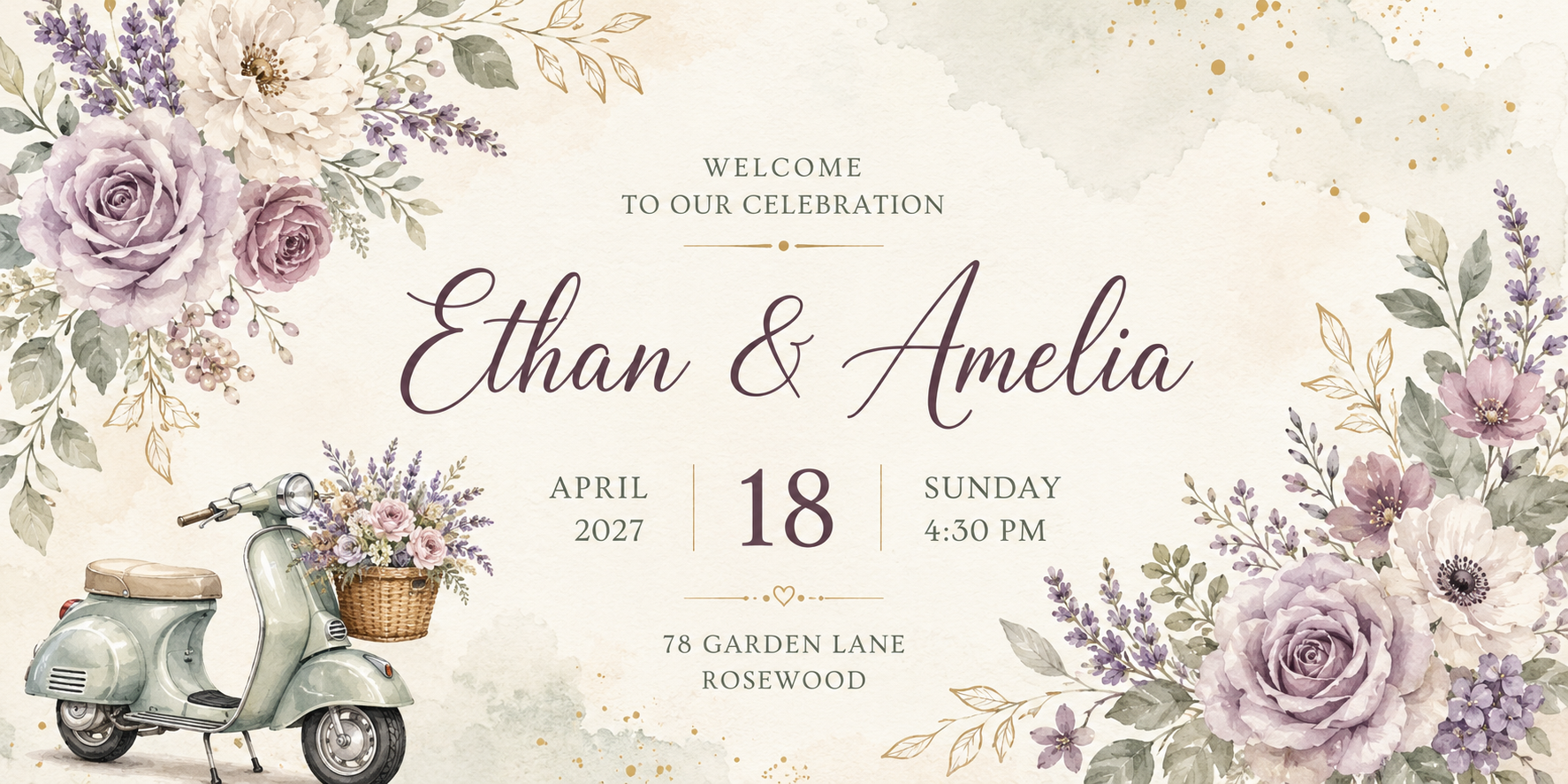 Beige Flower Aeshtetic Wedding Banner