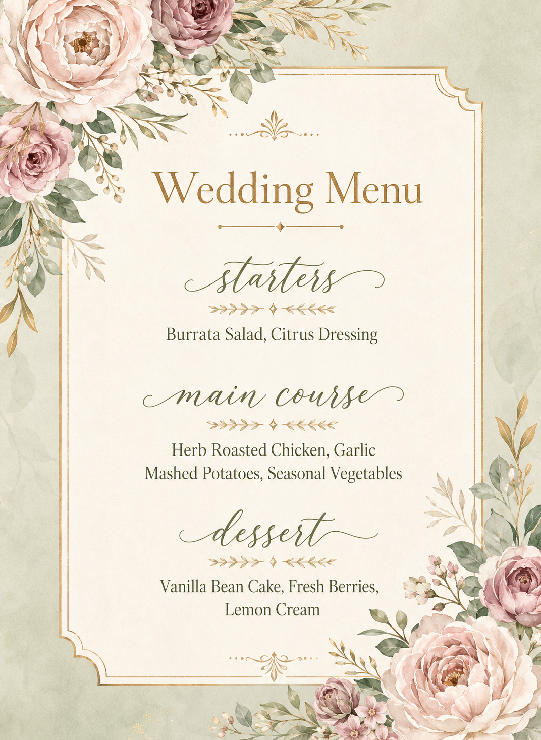 Beige Modern Wedding Menu