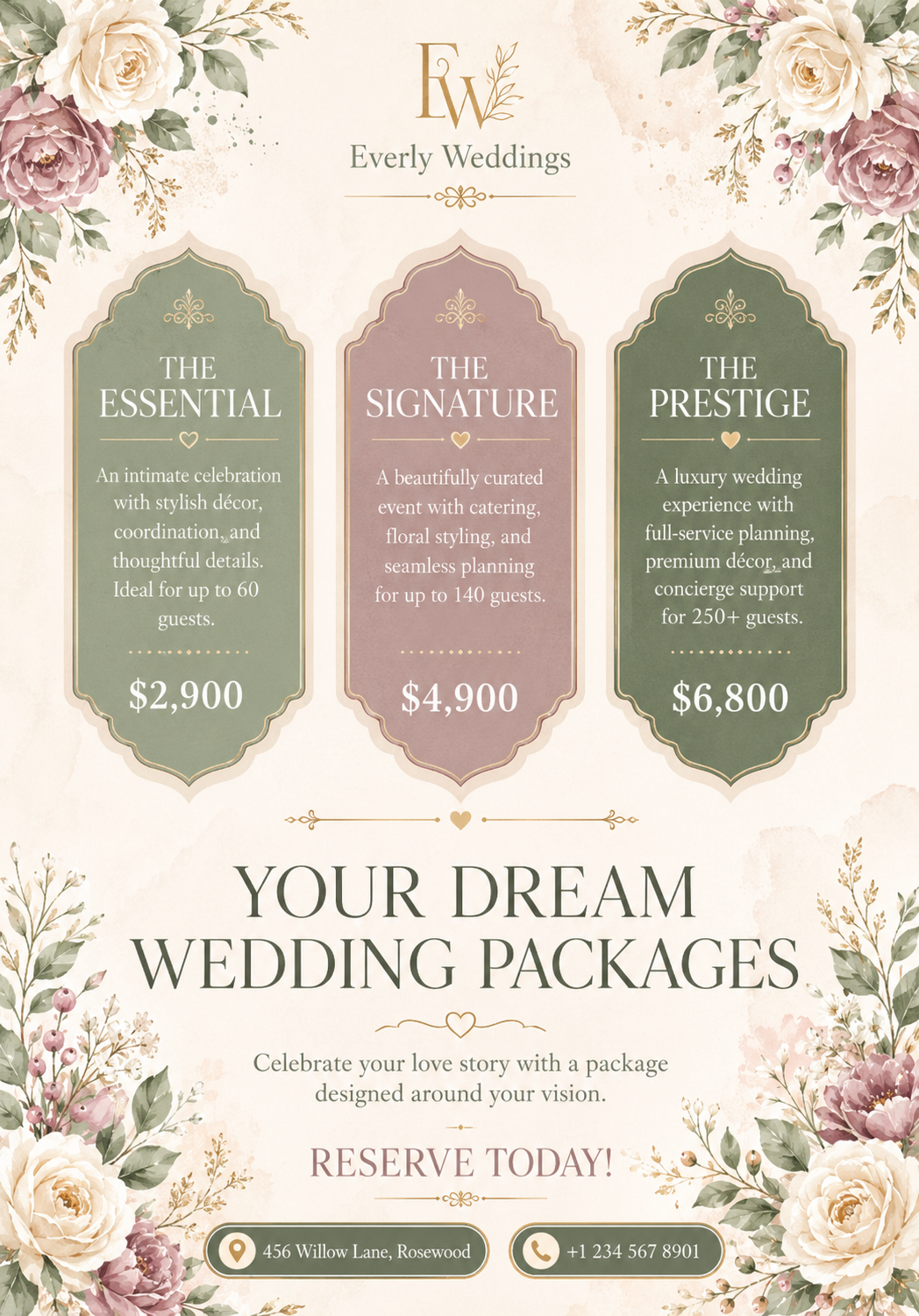 Beige Neutral Floral Wedding Packages Promotion Instagram Post