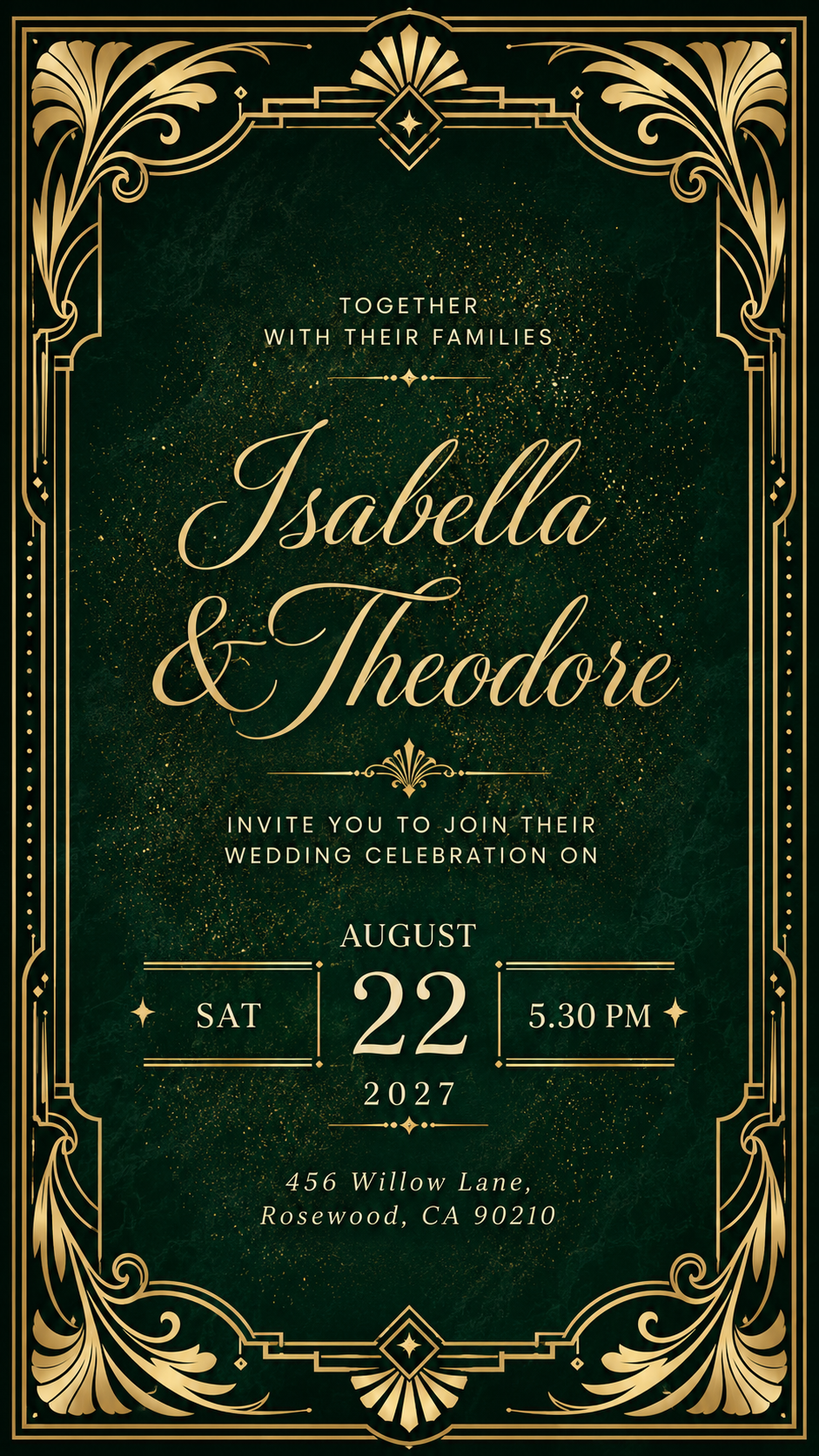 Black and Gold Elegant Wedding Announcement