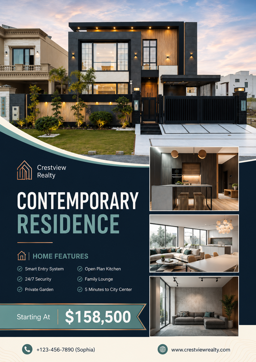 Black and Gold Modern Elegant Photo Collage Real Estate Property Promotion Poster