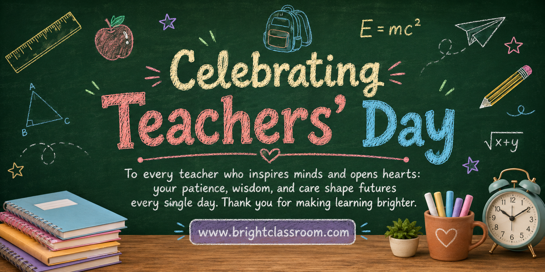 Black and Yellow Chalkboard Style Teacher's Day Banner Landscape