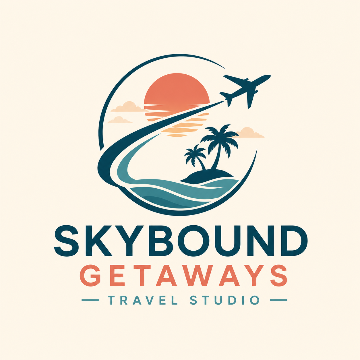 Blue and Orange Flat Illustrative Travel Agency Logo
