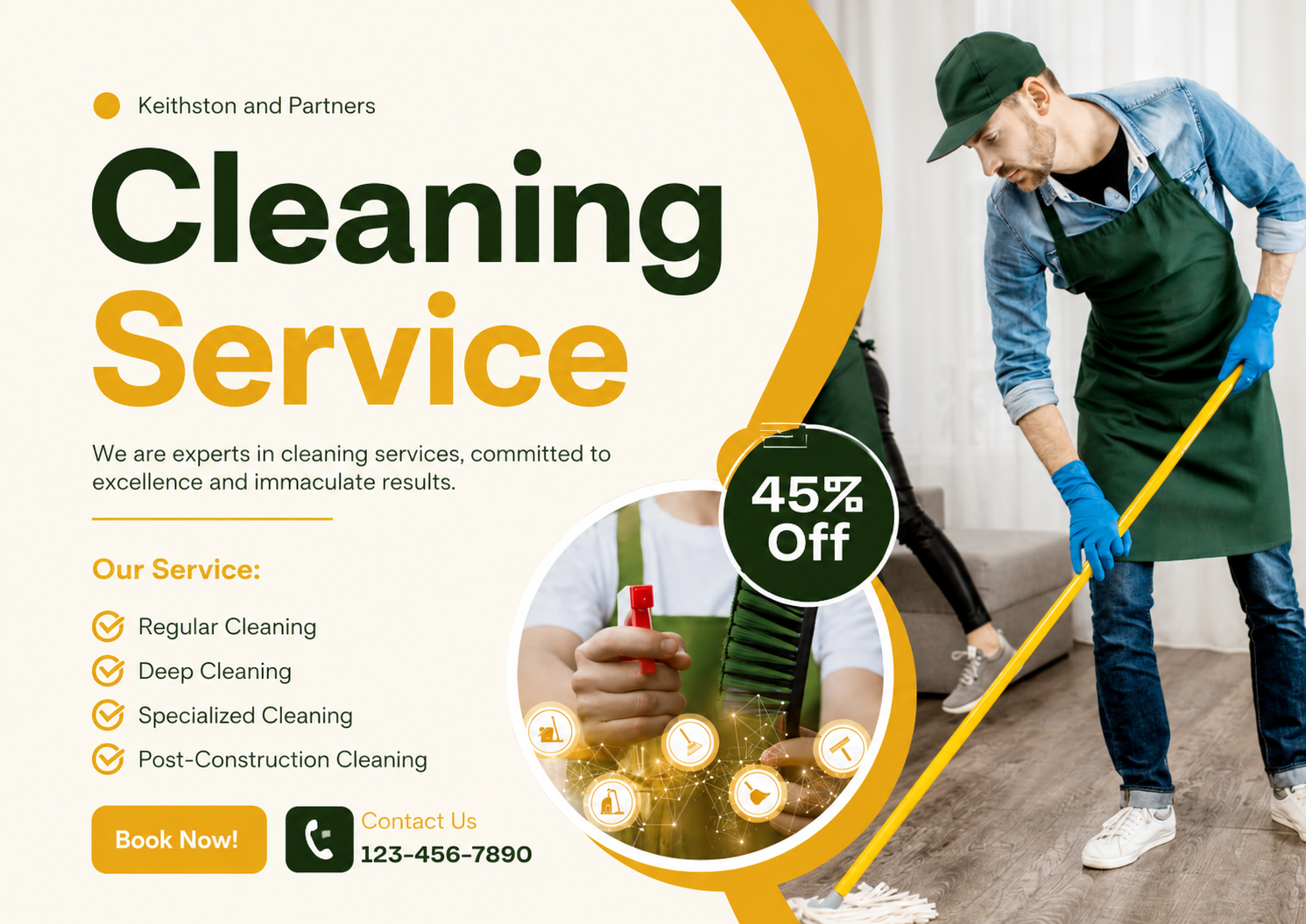 Blue and White Modern Cleaning Service Poster